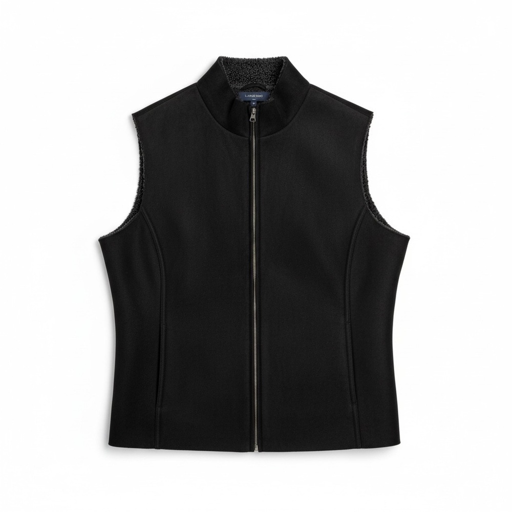 Lands’ End Youth Sherpa Fleece Vest Black Full Zip Warm Layering L 14–16 Outdoor